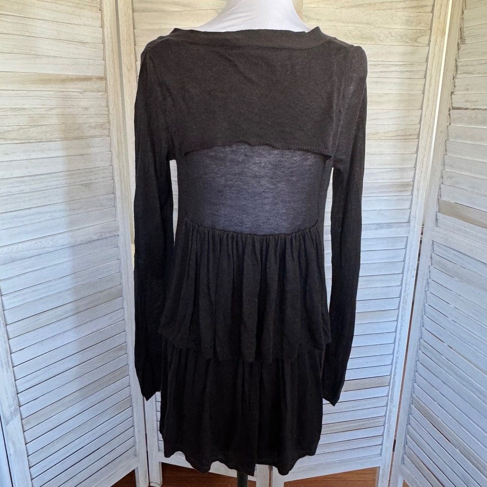 MOTH Women's Black Thin Knit Button Front Ruffle Duster Cardigan Sweater Medium‎ - Picture 3 of 13